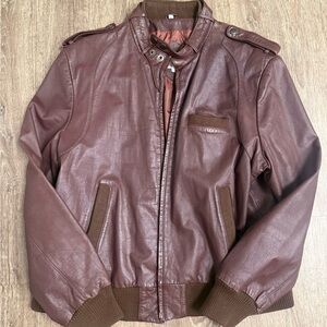 Vintage Saddlery Brown Genuine Leather Bomber Jacket 46 Cafe Racer Moto Korea